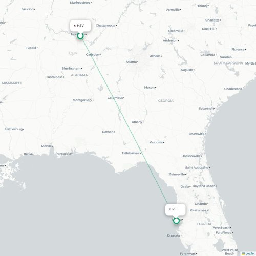 Mapa de vuelo directo Huntsville - Tampa