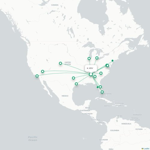 Mapa de vuelo directo Huntsville - Chicago