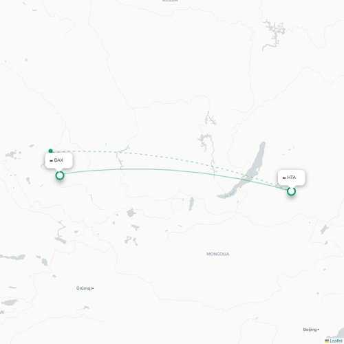 Mapa de vuelo directo Chitá - Barnaúl