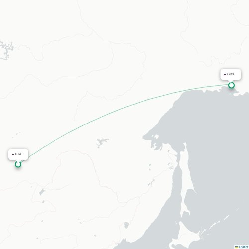Mapa de vuelo directo Chitá - Magadán