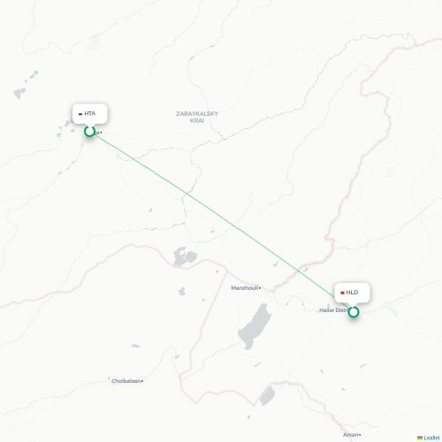 Mapa lotu bezpośredniego Chita – Hulunbuir
