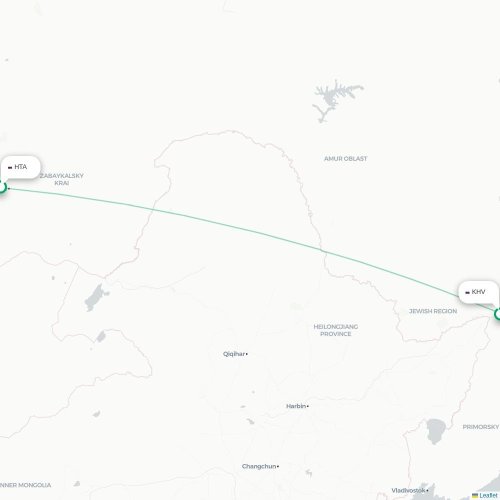 Mapa lotu bezpośredniego Chita – Chabarowsk