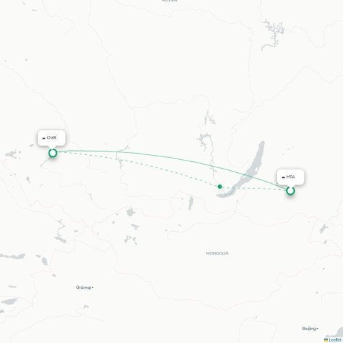 Mapa lotu bezpośredniego Chita – Nowosybirsk