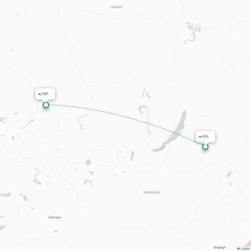 Mapa de vuelo directo Chitá - Tomsk