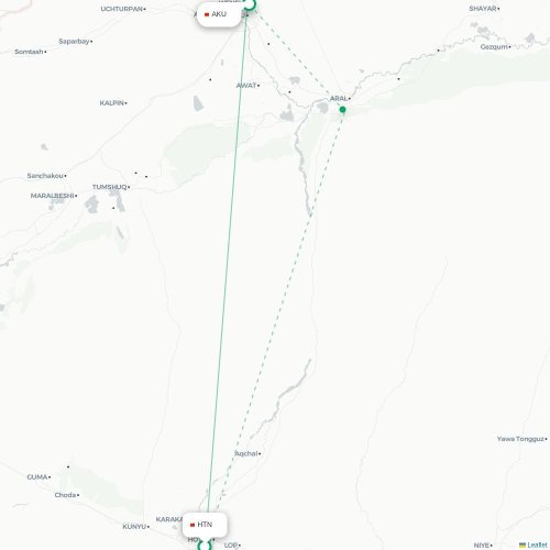 Mapa lotu bezpośredniego Hoten – Aksu