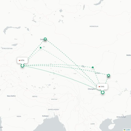 Mapa lotu bezpośredniego Hoten – Chongqing