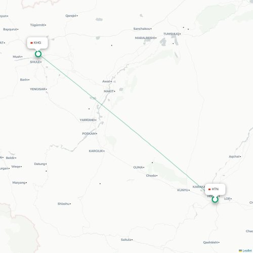 Mapa lotu bezpośredniego Hoten – Kaszgar
