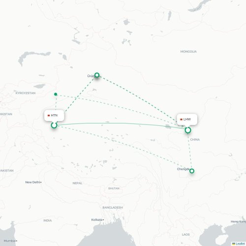 Mapa lotu bezpośredniego Hoten – Lanzhou