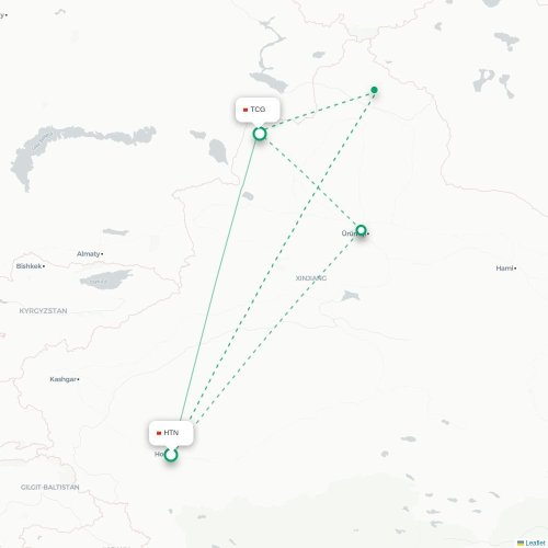Mapa lotu bezpośredniego Hoten – Tacheng