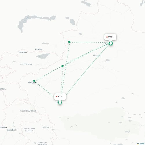 Mapa lotu bezpośredniego Hoten – Urumczi