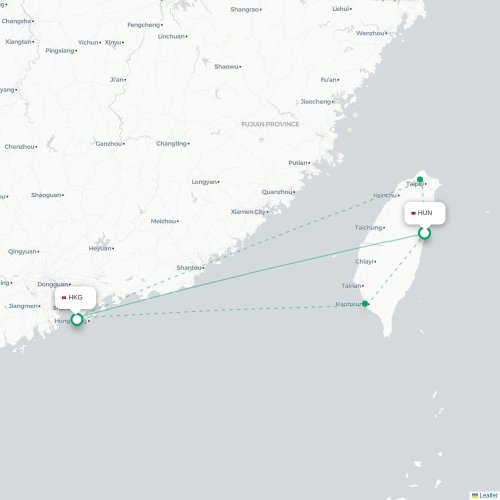 Mapa de vuelo directo Hualien City - Hong Kong
