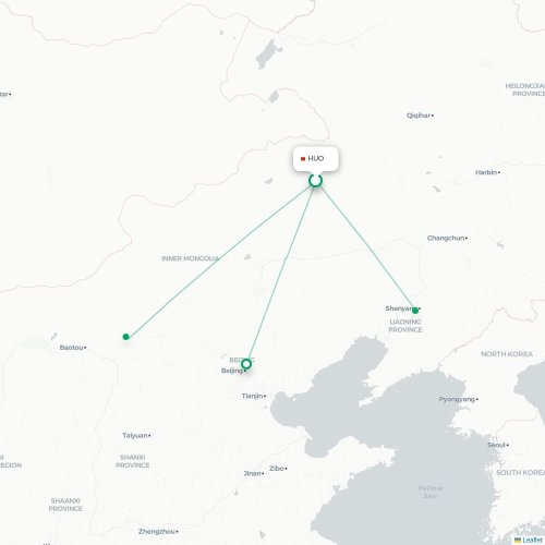 Mapa de vuelo directo Huolinguole - Chifeng