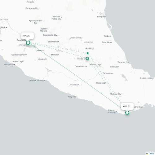 Mapa de vuelo directo Santa María Huatulco - Guadalajara