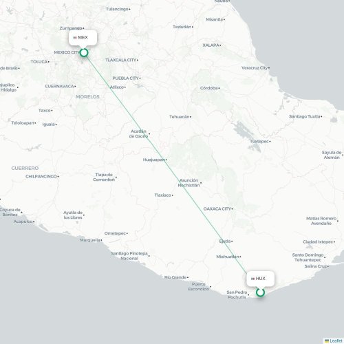Mapa de vuelo directo Santa María Huatulco - Ciudad de México, D.F.