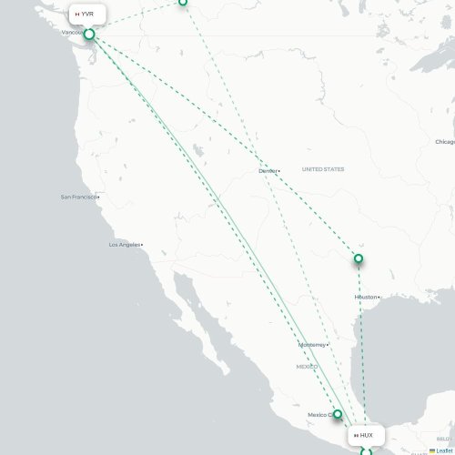 Mapa de vuelo directo Santa María Huatulco - Vancouver