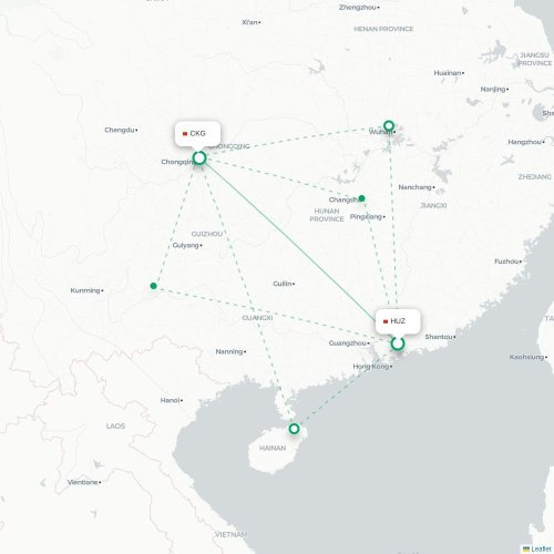Mapa de vuelo directo Huizhou - Chongqing