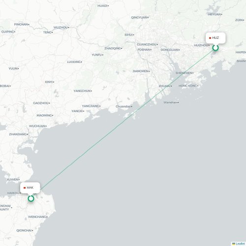 Mapa de vuelo directo Huizhou - Haikou