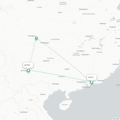 Mapa de vuelo directo Huizhou - Kunming