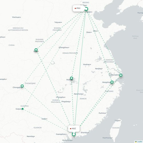Mapa de vuelo directo Huizhou - Pekín