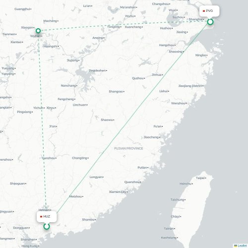 Mapa lotu bezpośredniego Huizhou – Szanghaj