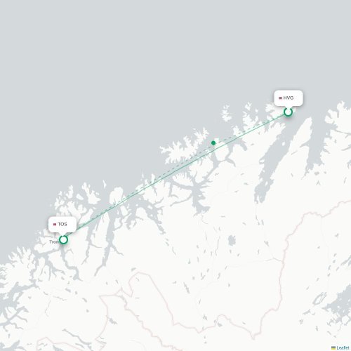 Mapa de vuelo directo Honningsvag - Tromso