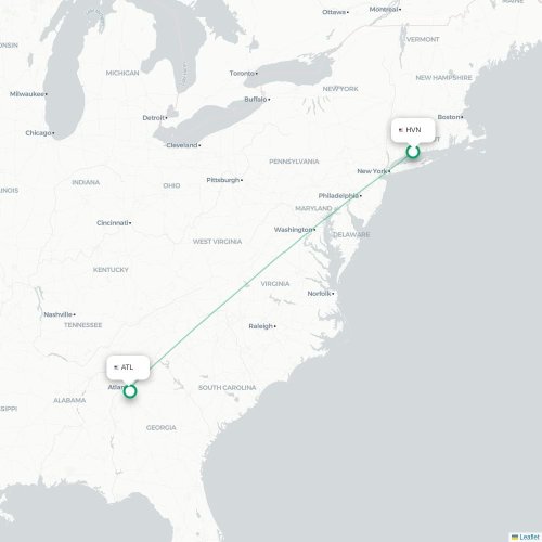 Mapa lotu bezpośredniego New Haven – Atlanta
