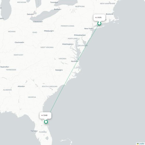 Mapa de vuelo directo New Haven - Daytona Beach