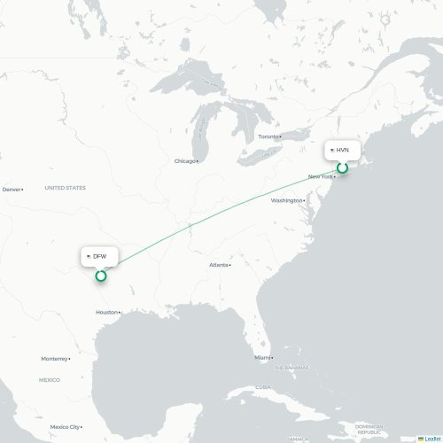 Mapa lotu bezpośredniego New Haven – Dallas