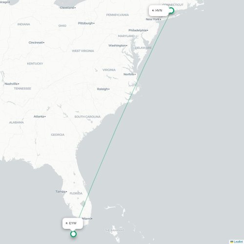 Mapa lotu bezpośredniego New Haven – Key West