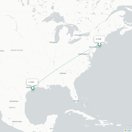 Mapa lotu bezpośredniego New Haven – Houston