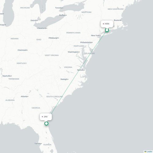 Mapa de vuelo directo New Haven - Jacksonville
