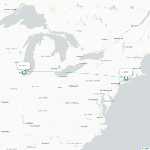 Mapa lotu bezpośredniego New Haven – Chicago