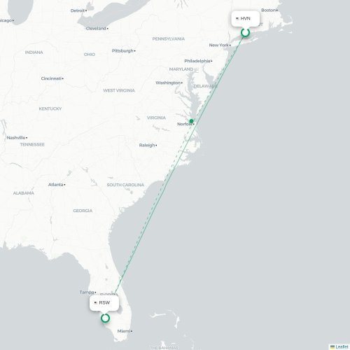 Mapa lotu bezpośredniego New Haven – Fort Myers