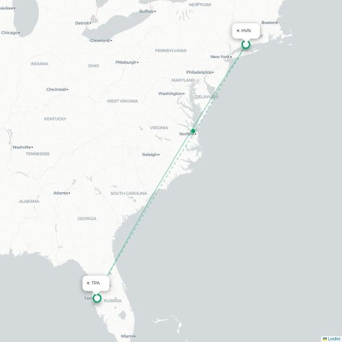 Mapa lotu bezpośredniego New Haven – Tampa