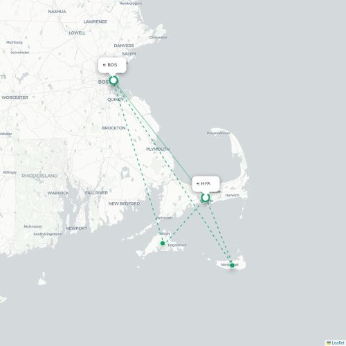 Mapa de vuelo directo Hyannis - Boston