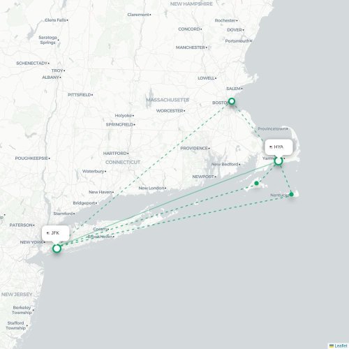 Mapa de vuelo directo Hyannis - Nueva York