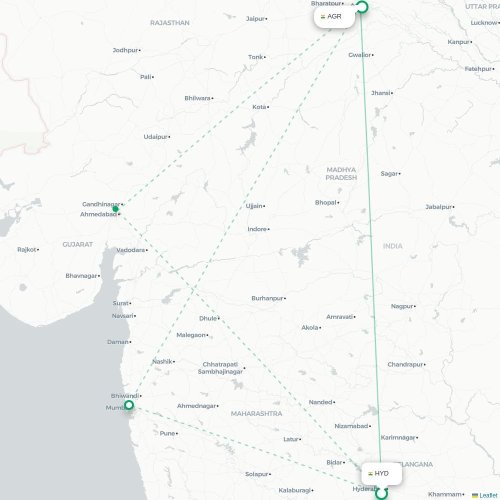 Hyderabad - Agra kort over direkte fly