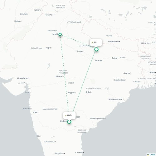 Mapa de vuelo directo Hyderabad - Faizābād