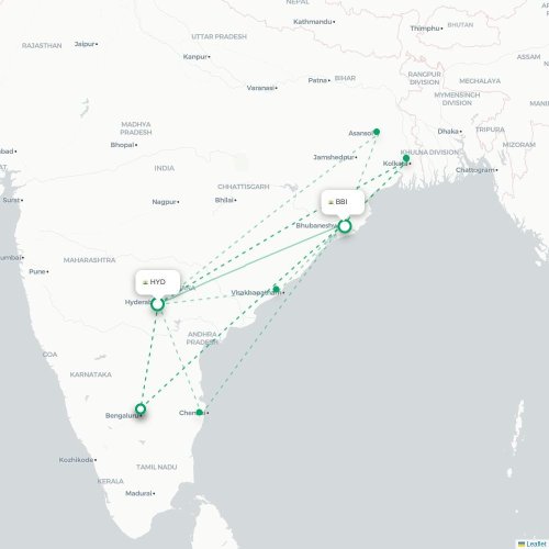 Mapa lotu bezpośredniego Hyderabad – Bhubaneśwar