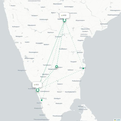 Mapa lotu bezpośredniego Hyderabad – Kozhikode
