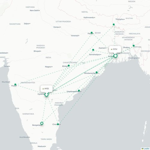 Hyderabad – Kalkutta suoran lennon kartta