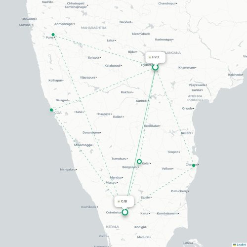 Hyderabad - Coimbatore kort over direkte fly