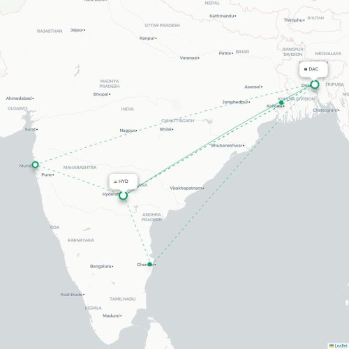 Hyderabad - Dhaka karta över direktflyg