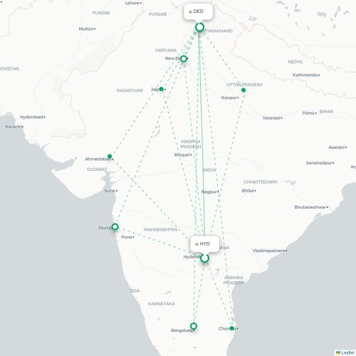 Mapa lotu bezpośredniego Hyderabad – Dehradun