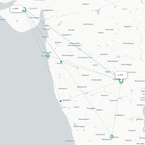 Hyderabad - Rajkot kort over direkte fly
