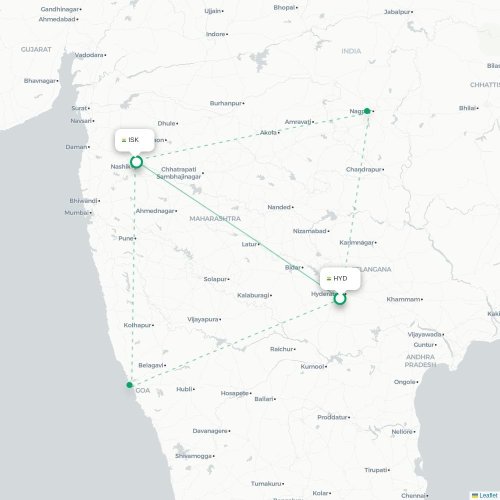 Mapa de vuelo directo Hyderabad - Nashik