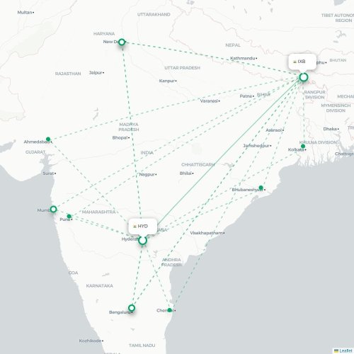 Mapa lotu bezpośredniego Hyderabad – Bagdogra