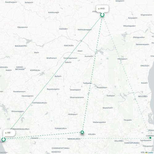 Mapa lotu bezpośredniego Hyderabad – Mangalore