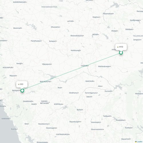 Mapa de vuelo directo Hyderabad - Belgaum