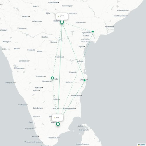 Hyderabad - Madurai kort over direkte fly